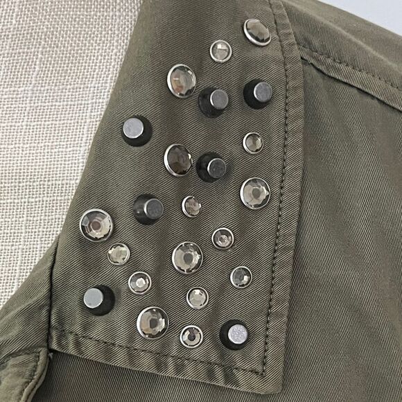 Guess Khaki Olive Studded Utility Jacket Snap Front - Picture 4 of 8